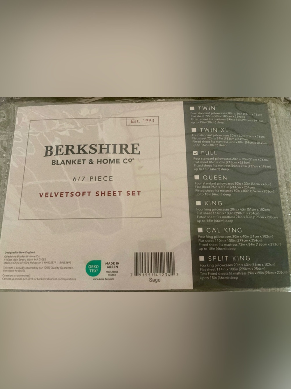 NWT - Berkshire Velvetsoft Full Sheet Set